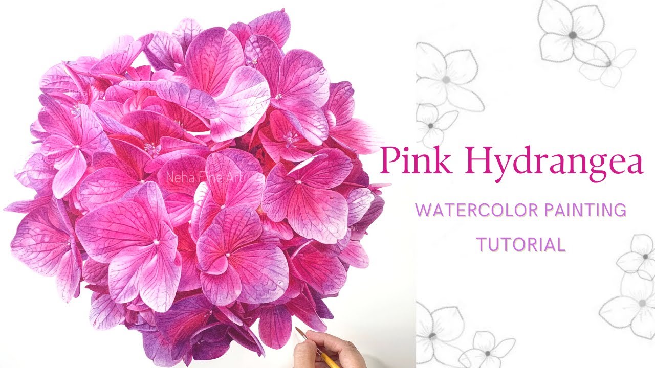 How to paint a Pink hydrangea with watercolors II Realistic PaintingII Full Process #watercolors