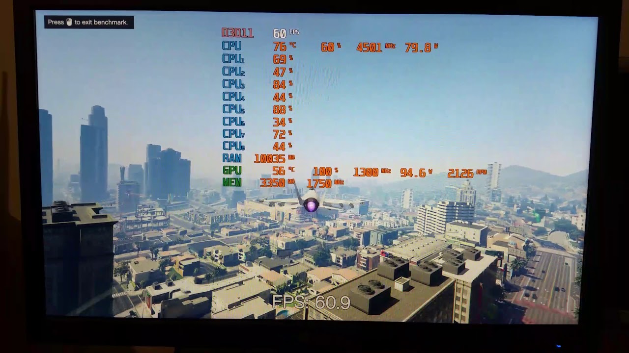 Intel Core i7 2600K @ 4.5GHz, ASUS Radeon RX 570 4GB ROG Strix, 32GB DDR3 2133MHz - GTA V Benchmark