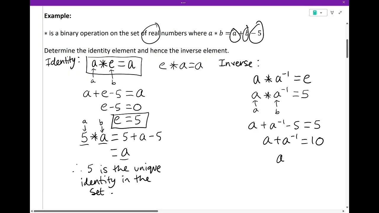 OCR Further Maths A-Level Additional Pure: Finding Identity Elements and Inverses Algebraically