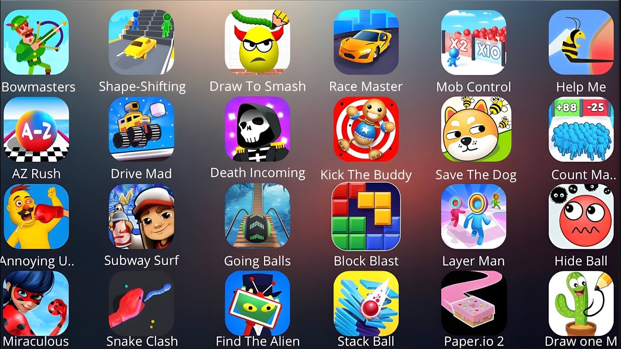 Subway Surfers, Paper.io 2, Stack Ball, Bowmasters, Block Blast, Drive Mad | Mobile Gameplay…