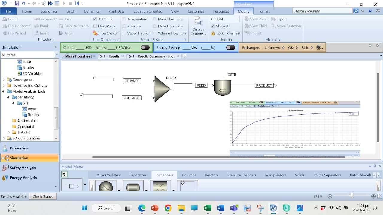 Simulation of CSTR (continuous stirred tank reactor) in ASPEN Plus