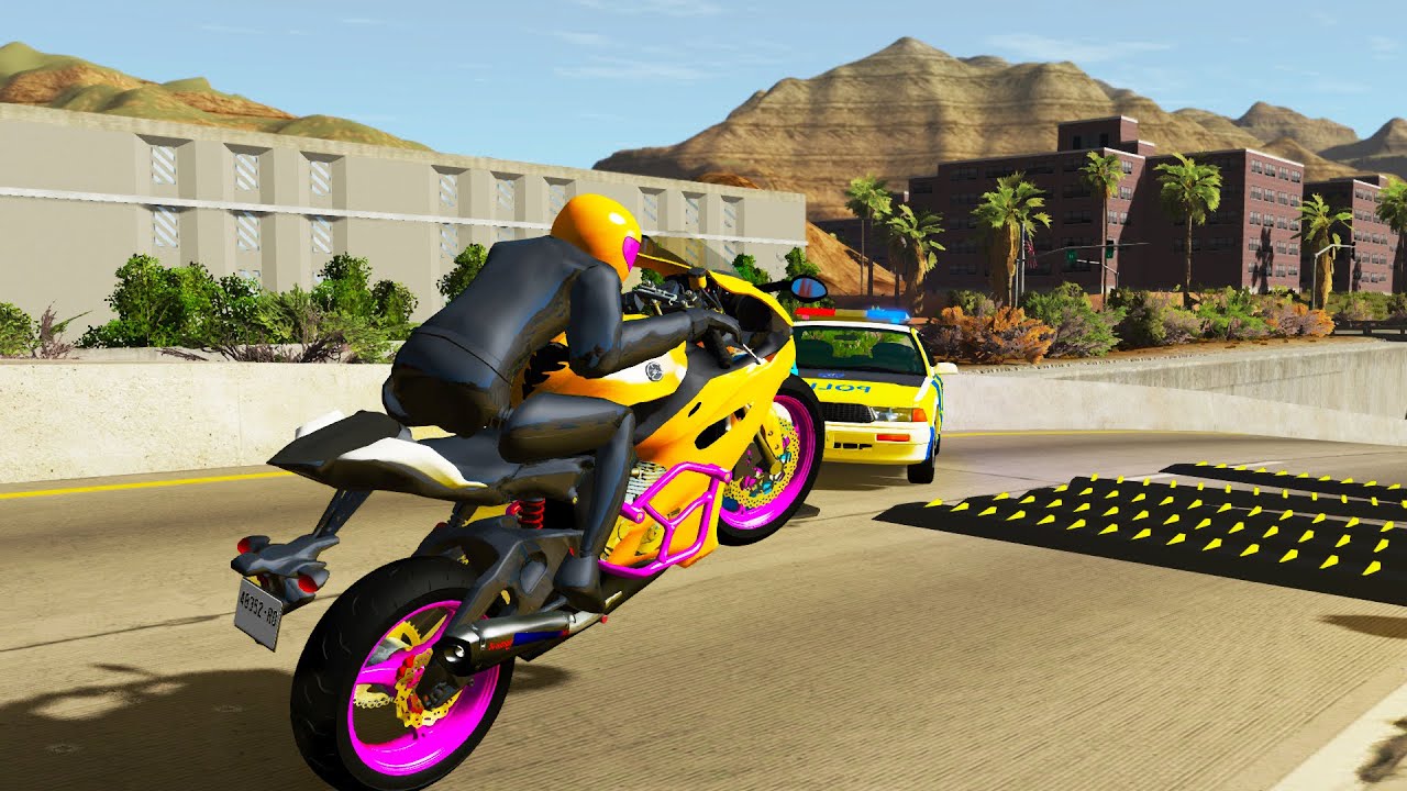 Motorcycle Spike Strip Pileup Crashes #1 | BeamNG DRIVE