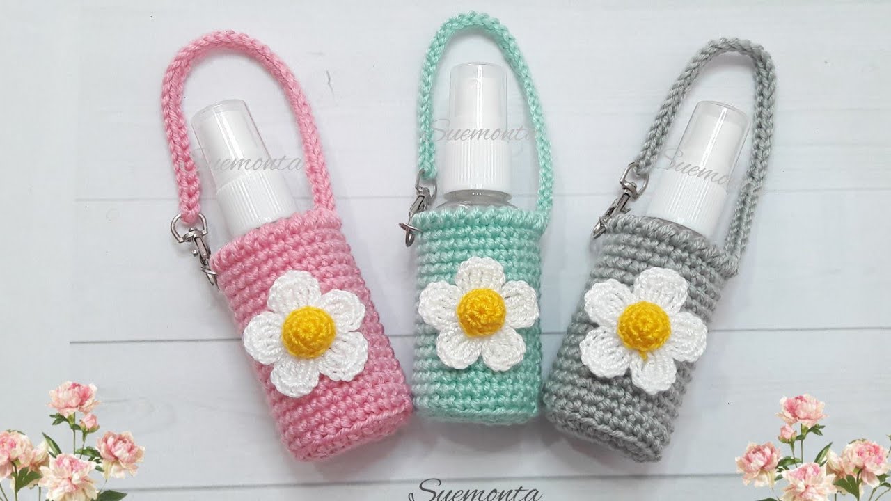 Crochet a alcohol spray bottle holder ถักที่ใส่ขวดสเปรย์แอลกอฮอล์แบบพกพา|sue handicraft