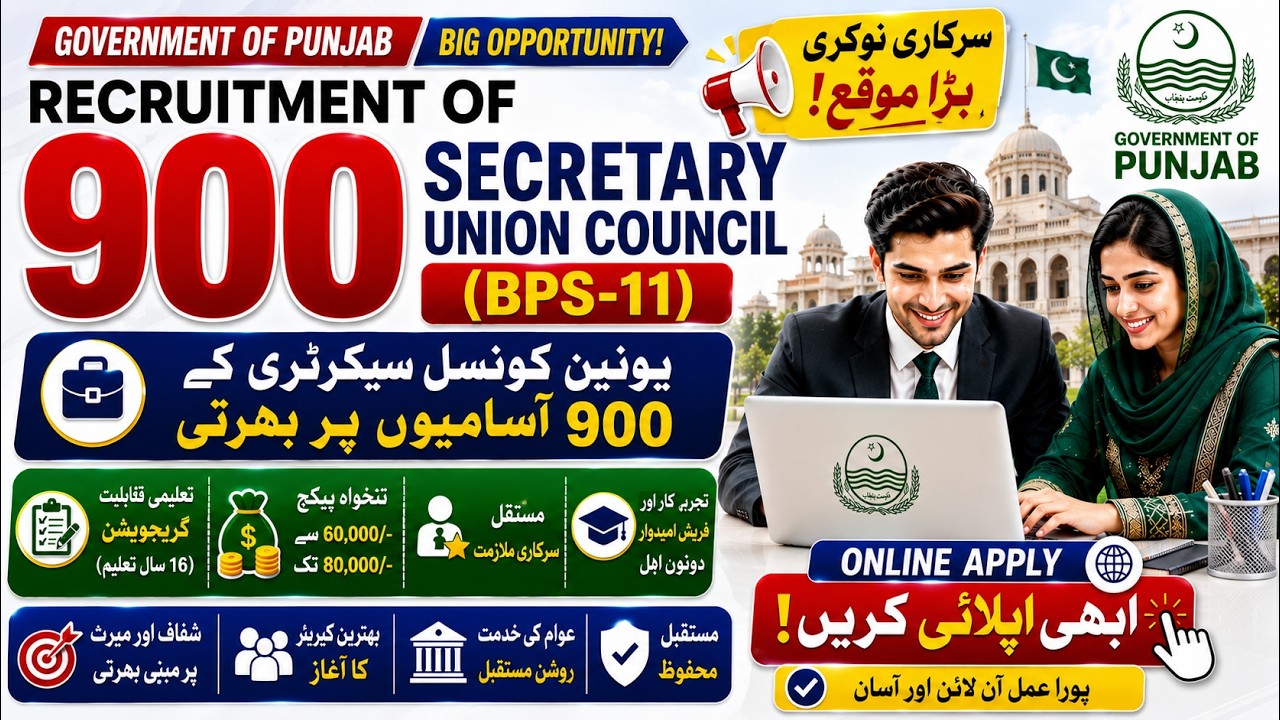 900+ Union Council Secretary Jobs 2026 Online Apply | Govt Jobs in Punjab | Union Council Jobs 2026