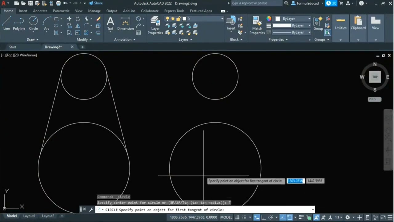 Como fazer Linha Tangente entre dois Círculos no Autocad