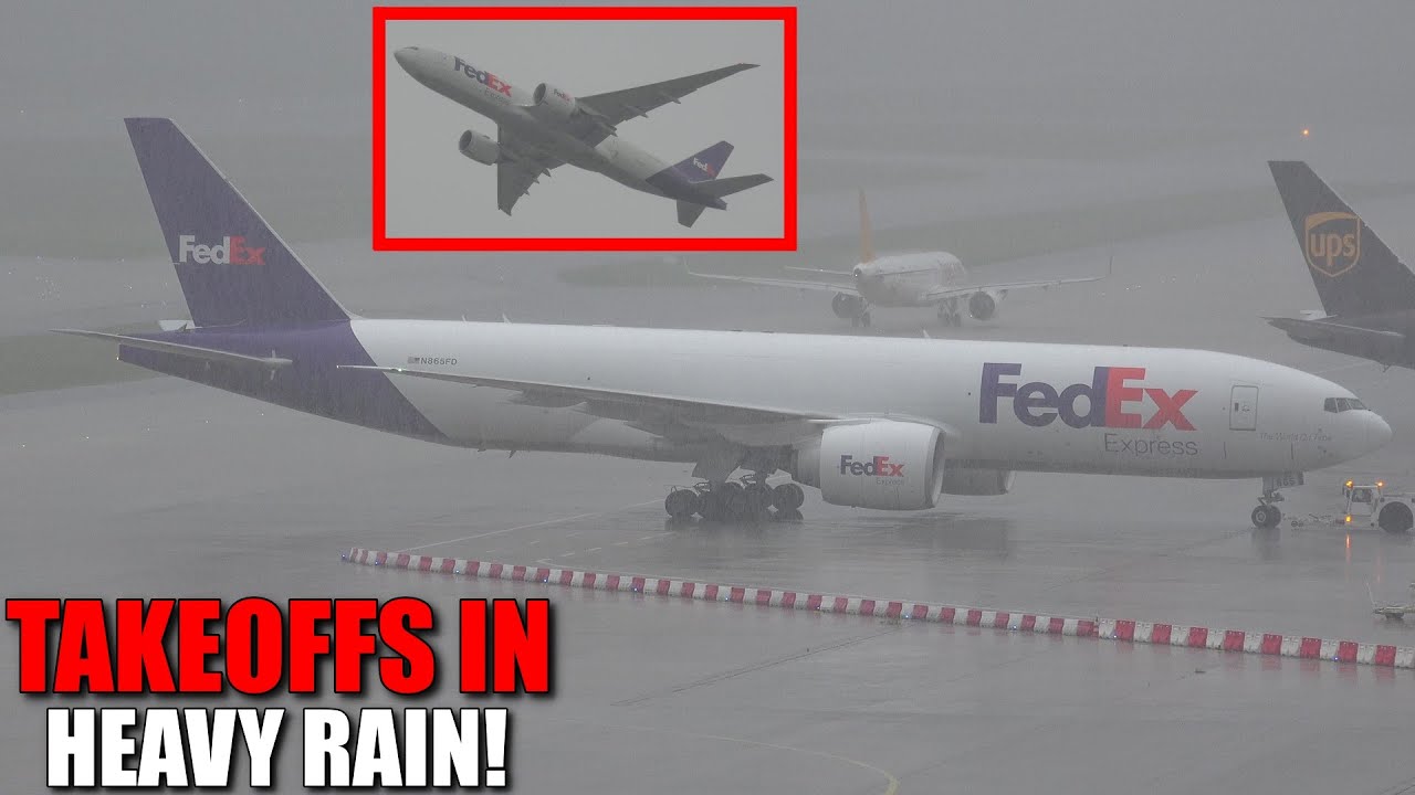 [AWESOME AIRCRAFT TAKEOFFS IN HEAVY RAIN!] - FedEx Boeing 777-F & Ryanair Boeing 737 MAX - [CGN] -