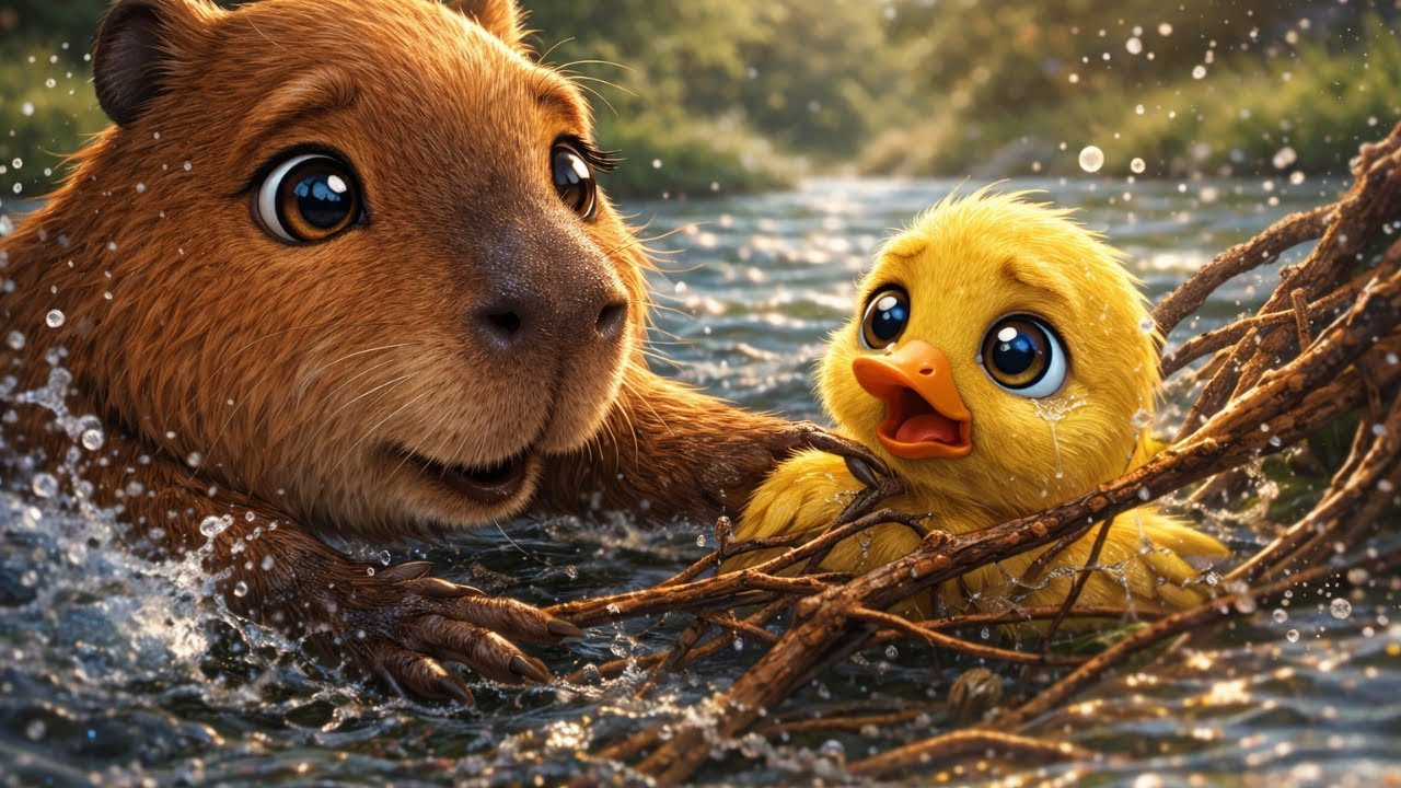 Mama Capybara Saves a Trapped Baby Duck — This Rescue Will Melt Your Heart 💔🐥
