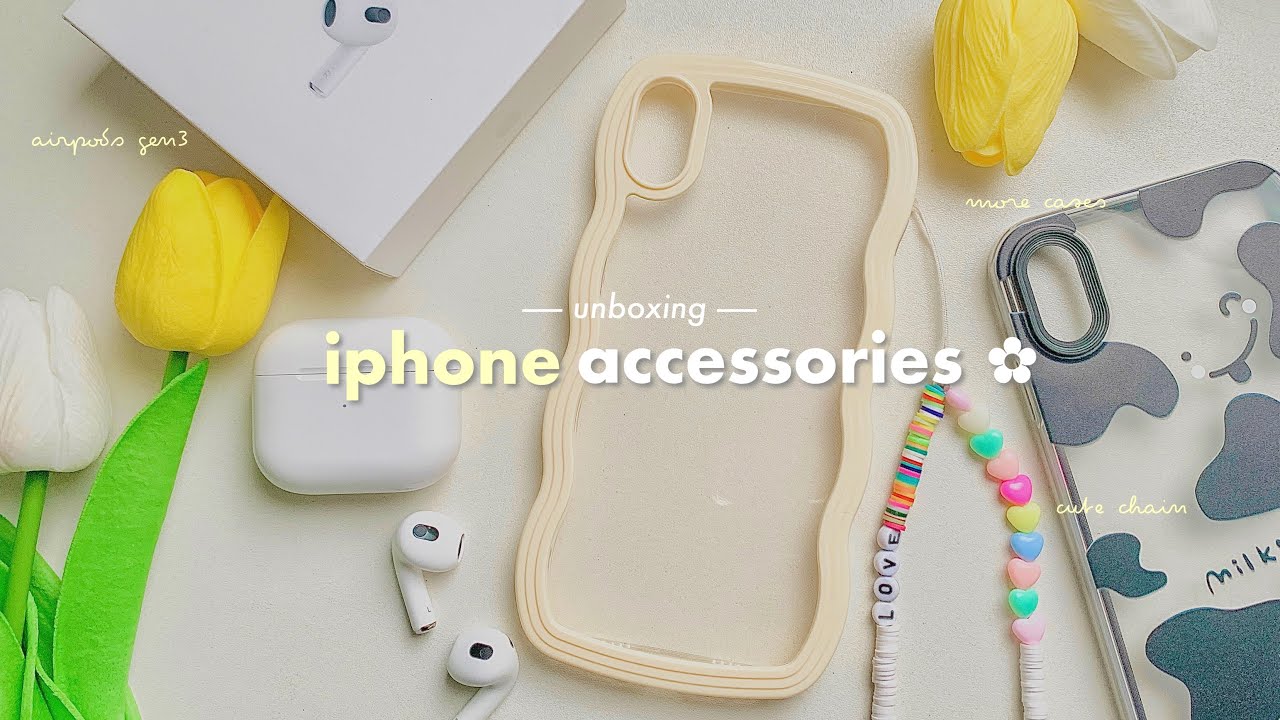 unboxing iphone xs max new accessories 🌙 | cute cases, chain, & airpods gen 3 unboxing (2023)