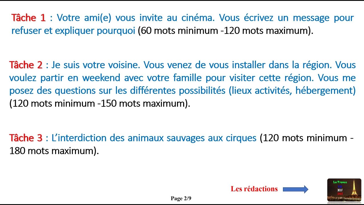 TCF *** L’Expression Écrite avec l'exemple et les rédactions corrigées (Tâche 1-2-3) * Dossier 3