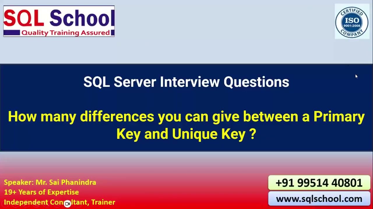 Вопрос для собеседования по SQL Server: В чем разница между первичным ключом и уникальным ключом?