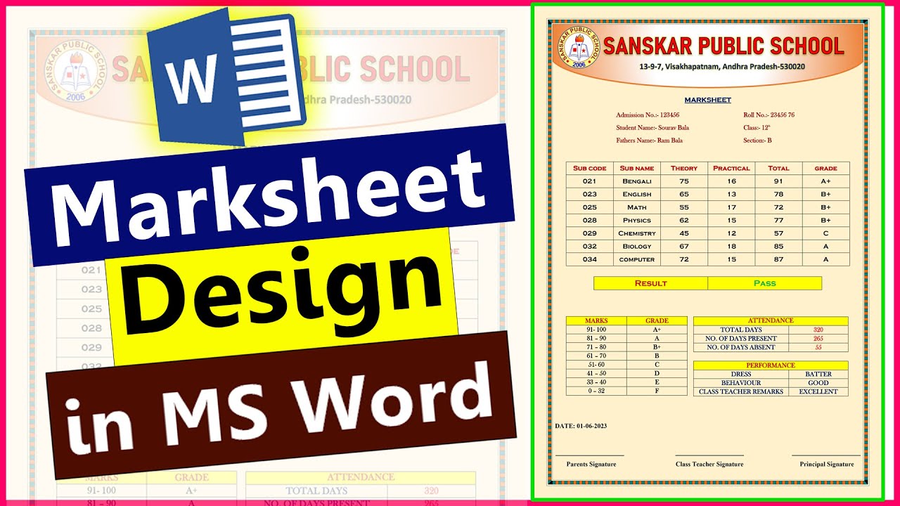 How to create Marksheet in MS Word | School Marksheet design in MS word | Marksheet Design | MS Word