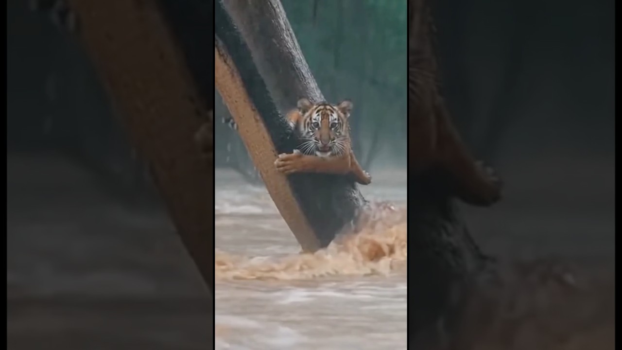 Tiger Mom Fights Violent Monsoon to Save Her Baby #tigerflood #motherlove #amazing