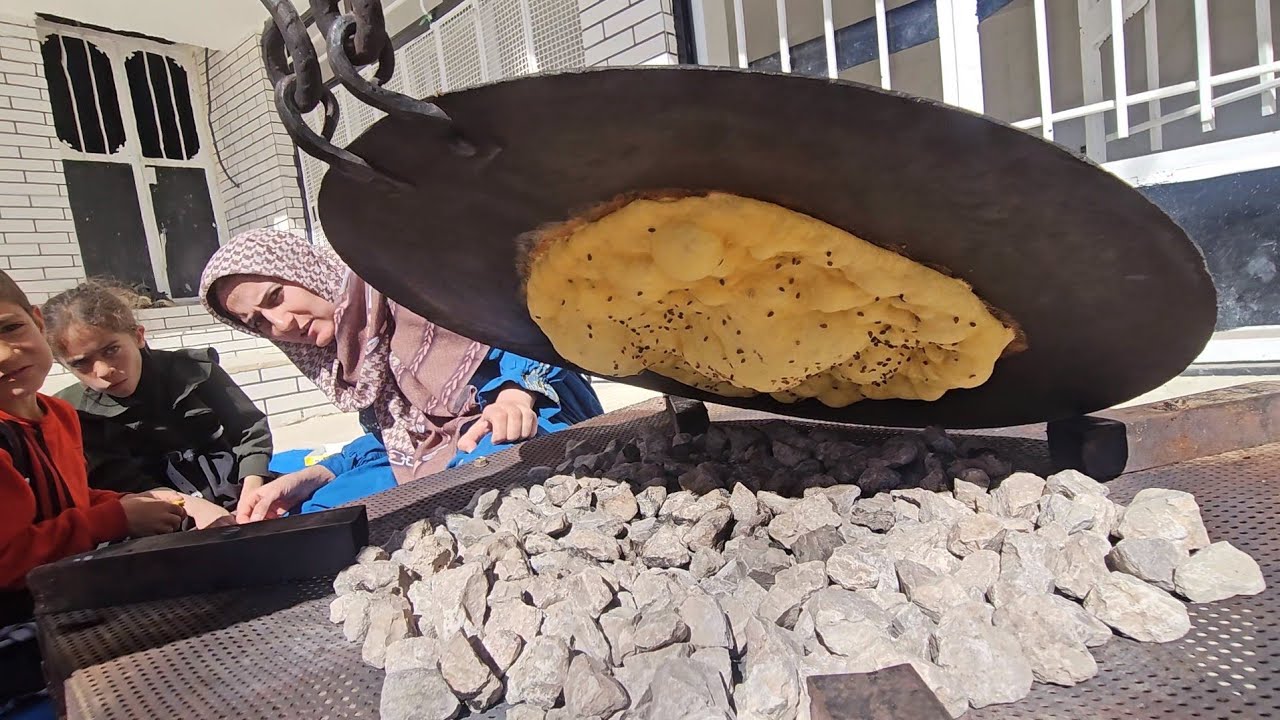 اBaking Bread on Hot Stones! 😮l Nomadic Life of Parvin Khayyat 🌿🔥نان‌پزی روی سنگ داغ! 