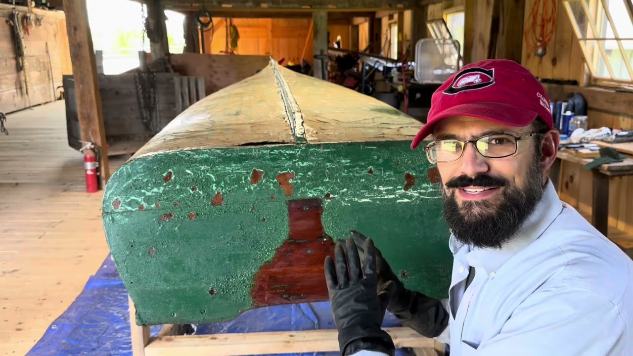 1947 Old Town Square Stern - Stripping Paint from the Transom and Keel