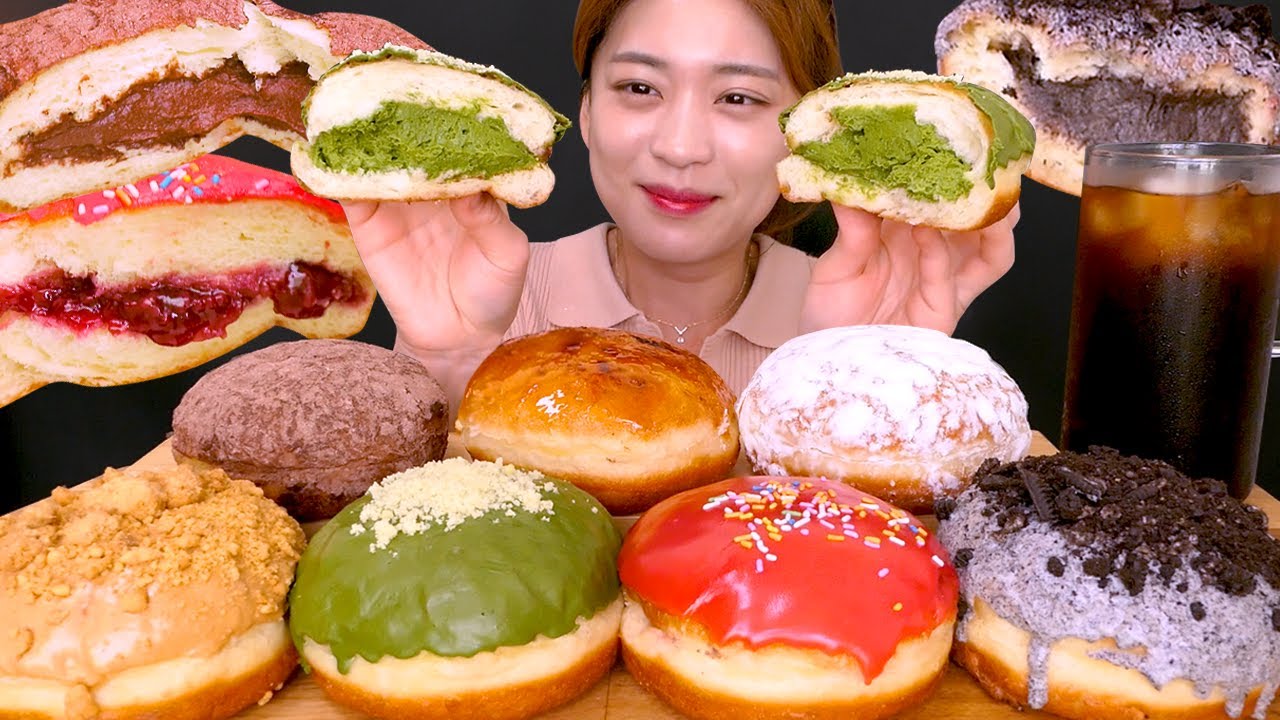 🍩Cream Donut😍크림 폭탄✨쫀득하고 꾸덕한 크림 도넛 종류별 먹방❤[Nutella, Creme Brulee, Strawberry, Matcha, Oreo] Mukbang