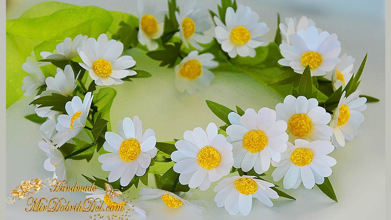 ВЕНОЧЕК на голову С РОМАШКАМИ канзаши 🌼 DIY Kanzashi  🌼