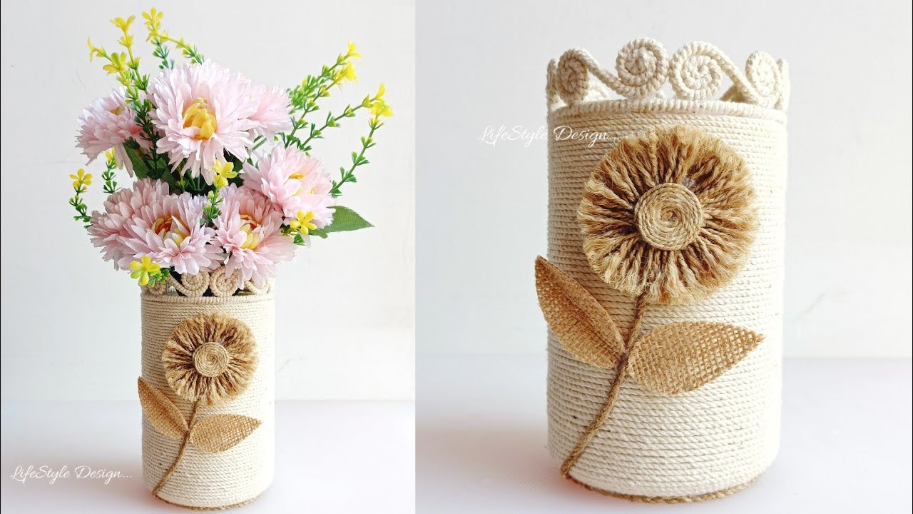 Jute Flower Vase Tutorial | How to make a flower pot with jute rope | Diy Flower pot idea