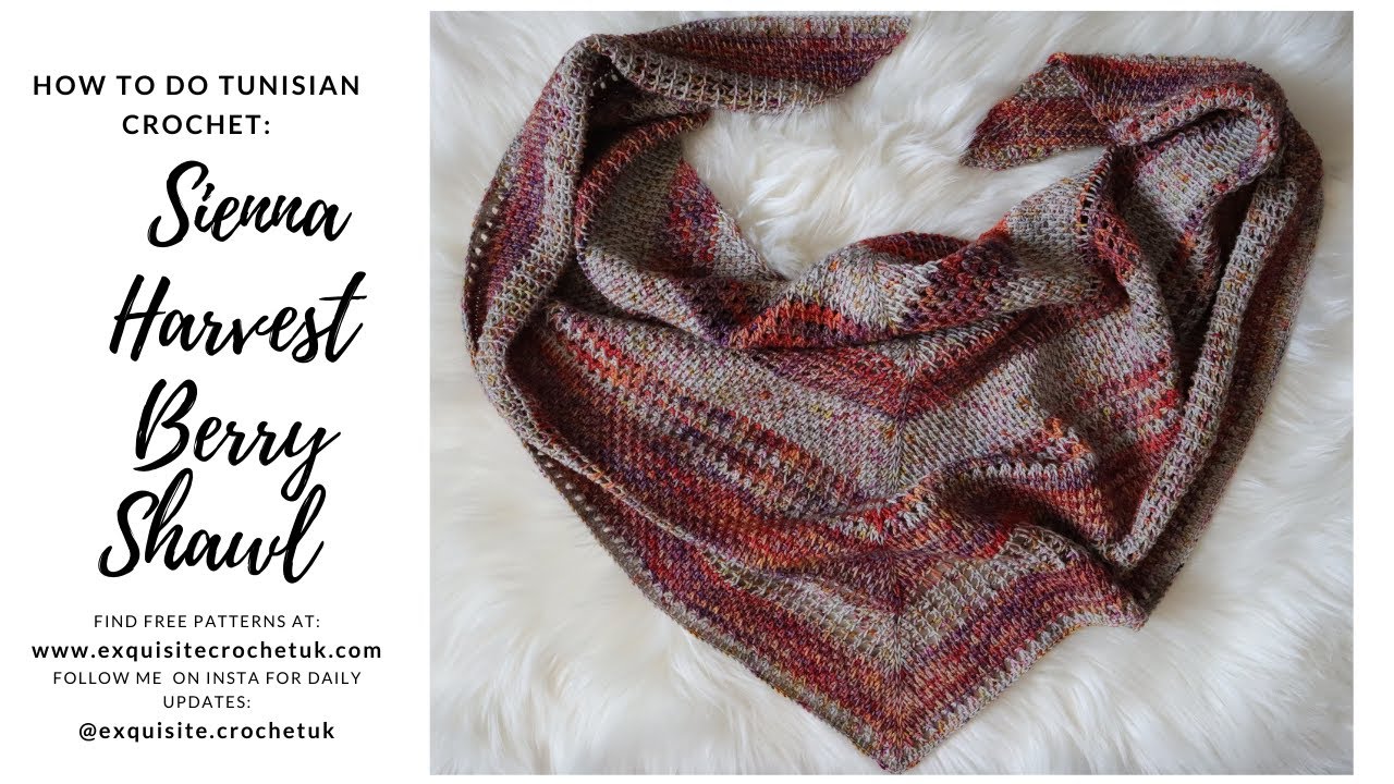 Tunisian crochet patterns: Sienna Harvest Berry Shawl
