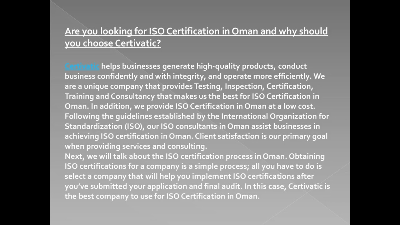 What is ISO Certification in Oman