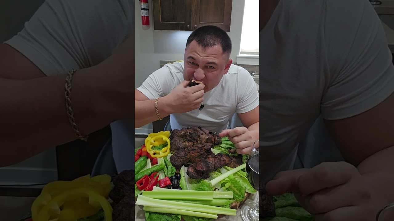 мясо 🍖  барбекю вино 🍷овощи  мукбанг