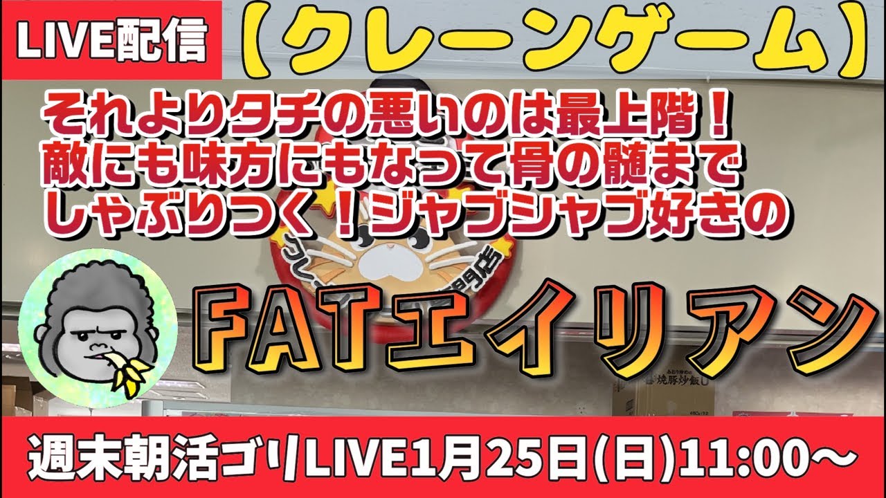 【クレーンゲーム】週末朝活ゴリLIVE🦍1月25日(日)11:00〜
