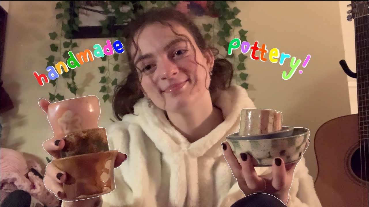 ASMR showing you pottery I made! (ceramic tapping/scratching, whispered)