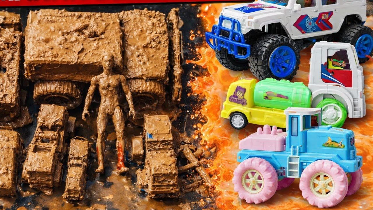 Mencuci mainan berlumpur | mobil polisi mobil tangki mobil Ambulance 