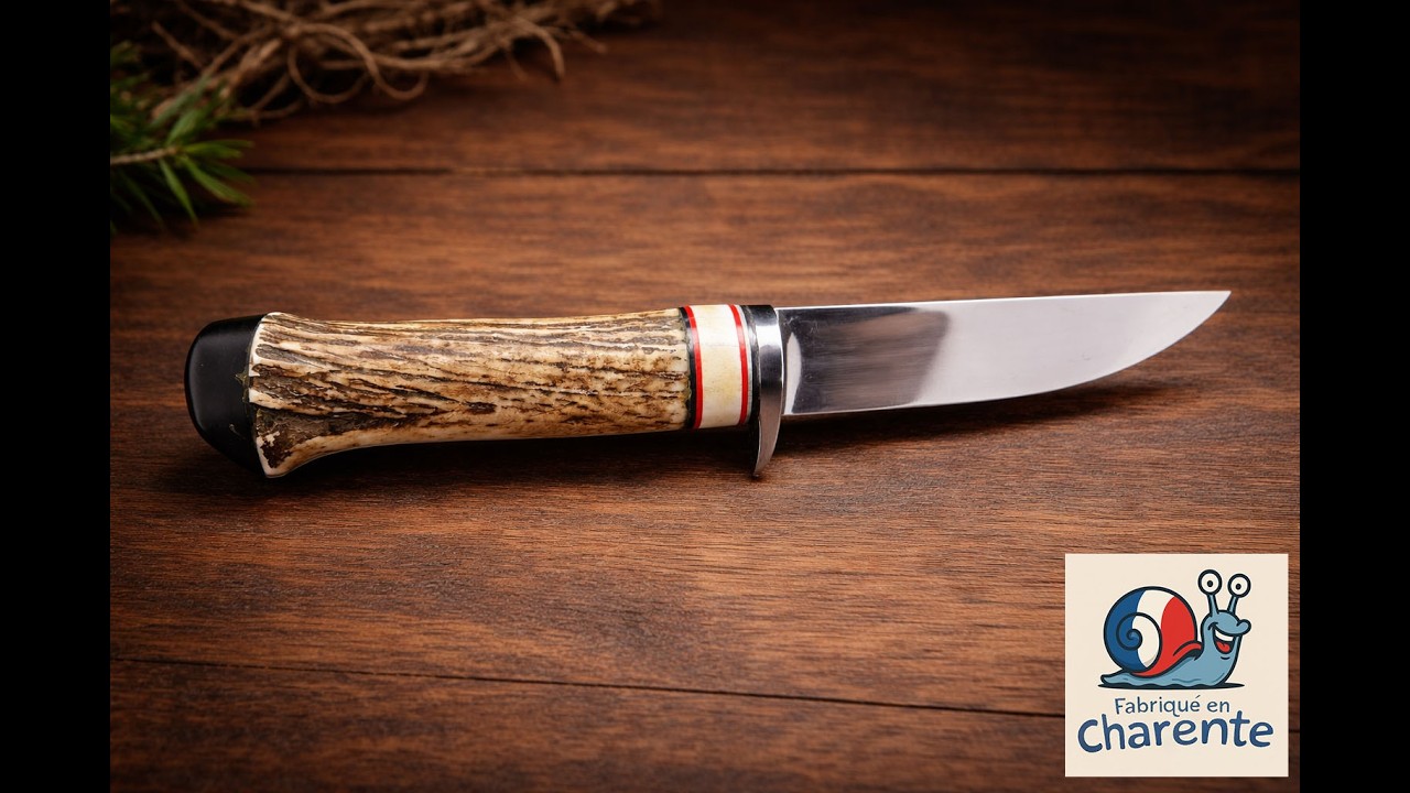Couteau de chasse manche en bois de cerf entièrement fait main