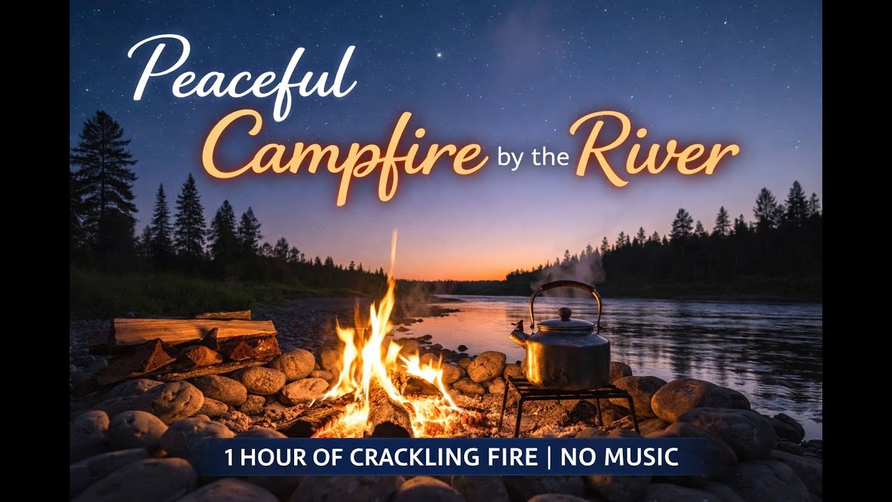 1 Hour Cozy Campfire by the River 🌙🔥 | Relaxing Nature Ambience (No Music)