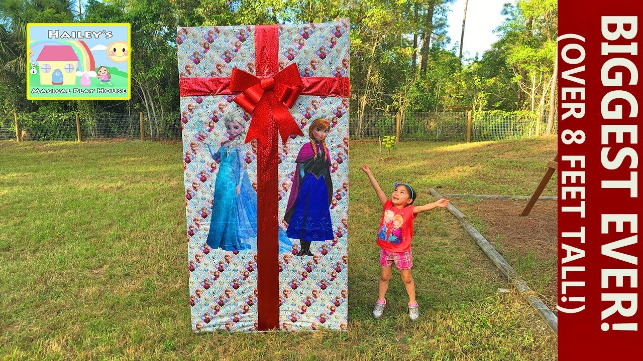 Frozen Biggest Surprise Box Ever at 8ft with Ride On Toy Car! Elsa and Anna Toys