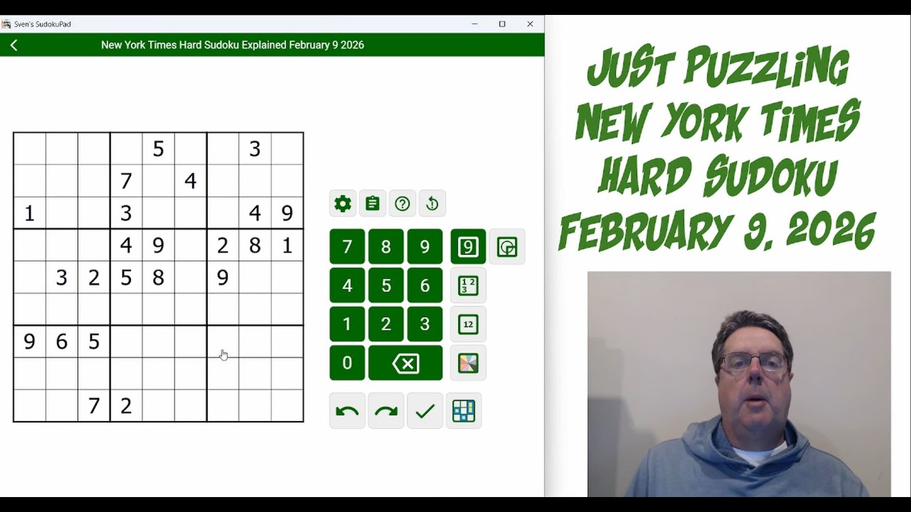 New York Times Hard Sudoku February 9 2026