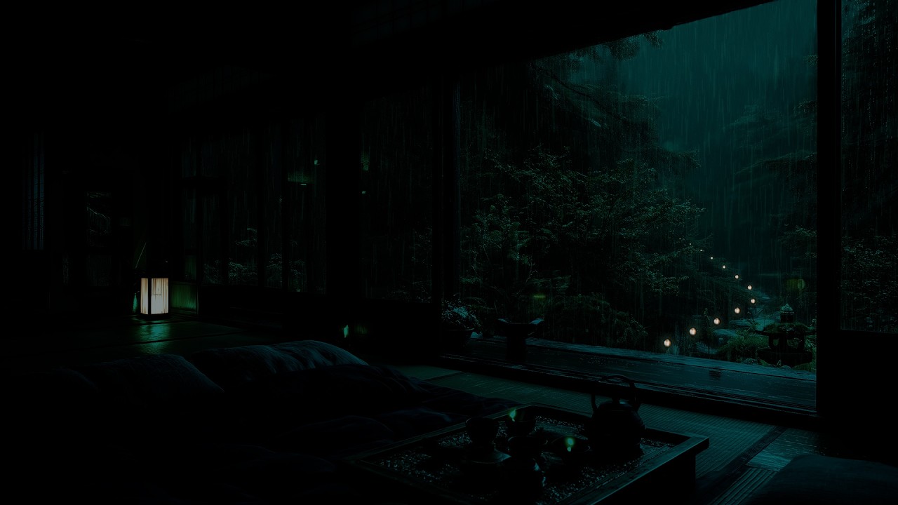 Relaxing Garden Rain Sounds 🌧 (No Ads) | Calming Dark Bedroom Atmosphere for Deep Sleep