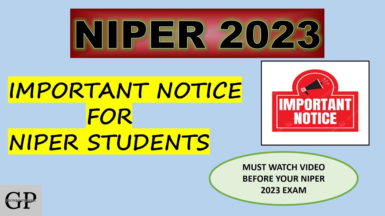 NIPER 2023 / Important Notice For Niper Students / Latest Update NIPER 2023 / NIPER JEE 2023