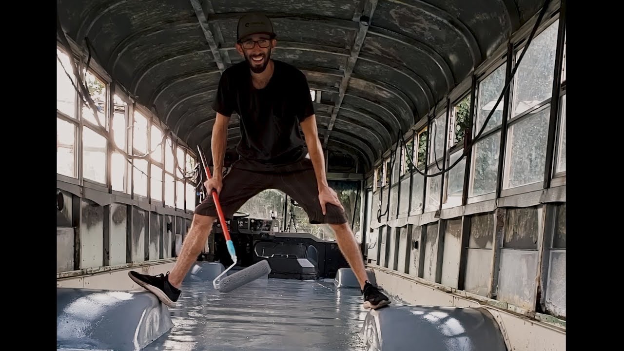 Painting Base Floor of our School Bus // Skoolie Conversion