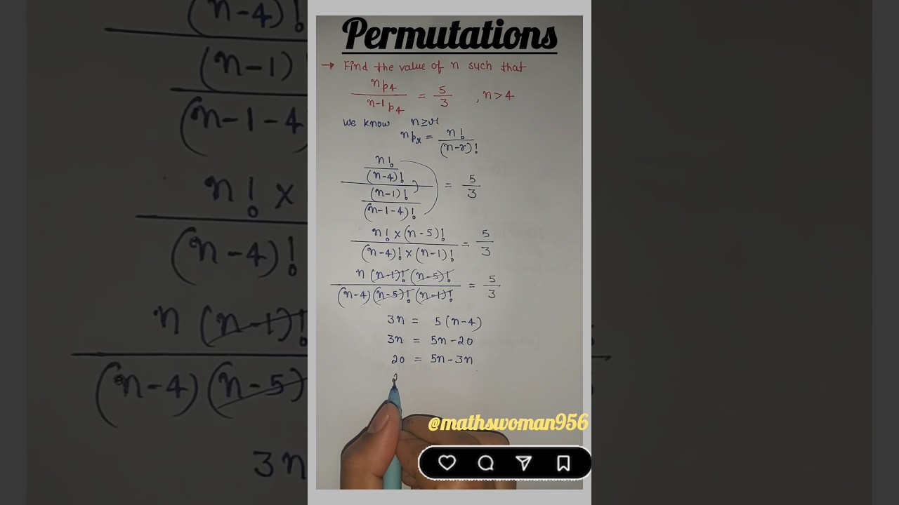 Find the value of n such that nP4/n-1P4 =5/3 ? | Permutations and Combinations|Chapter 6 #ncert #kvs