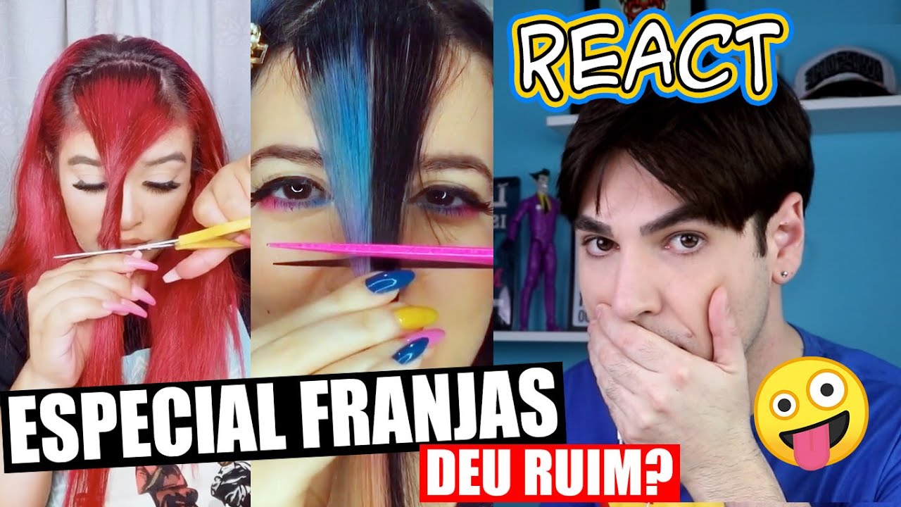 REACT  FAZENDO FRANJA EM CASA | CORTES DE CABELO  DEU RUIM?