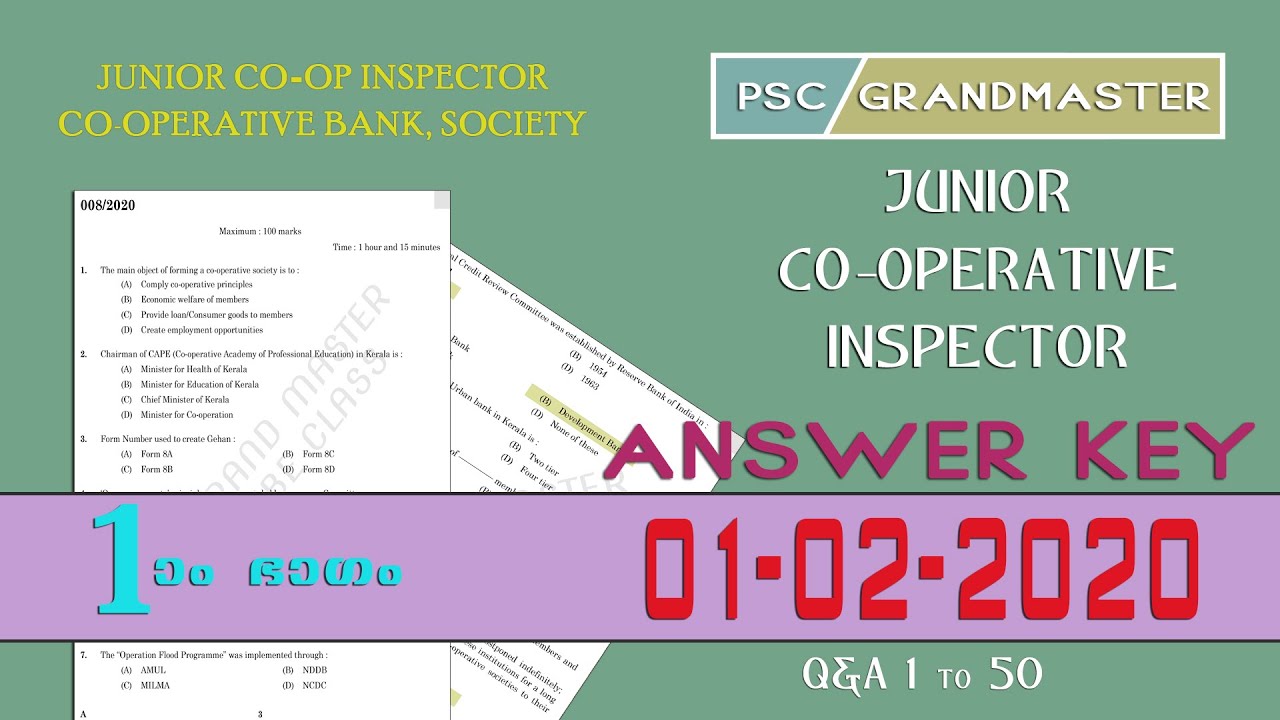 JUNIOR COOPERATIVE INSPECTOR SOLVED QUESTION 01-02-2020