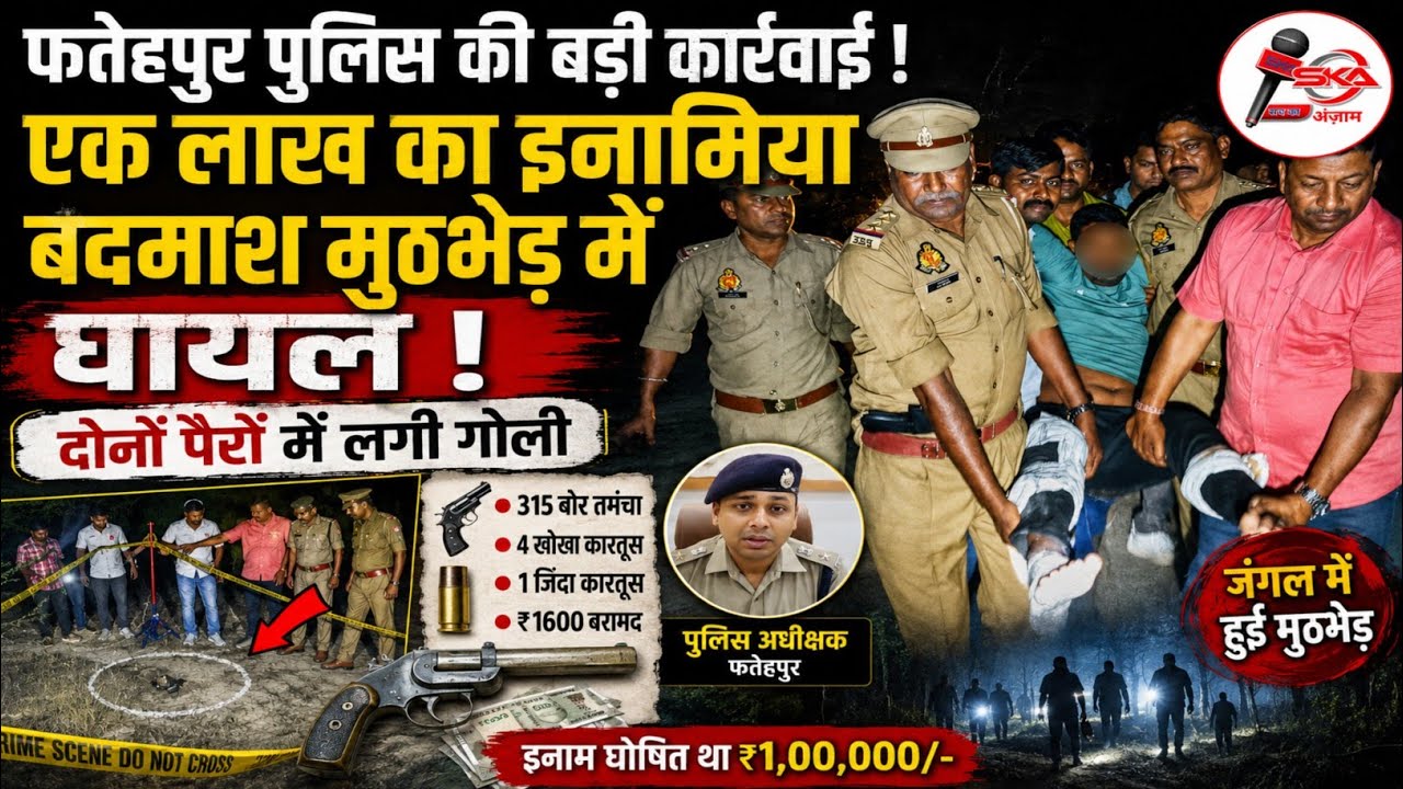फतेहपुर पुलिस की बड़ी कार्रवाई !एक लाख का इनामिया बदमाश मुठभेड़ में घायल!दोनों पैरों में लगी गोली