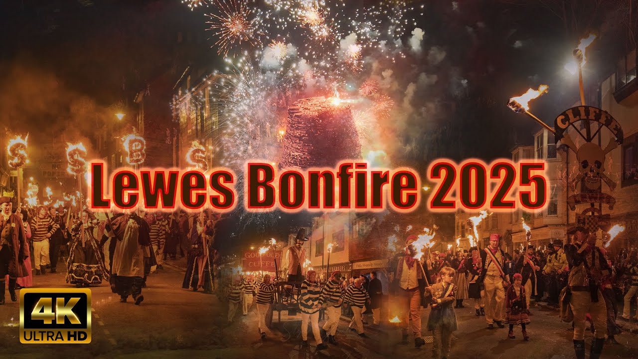 The Epic Lewes Bonfire Parade & Fireworks Displays 2025. As Seen From The Air.