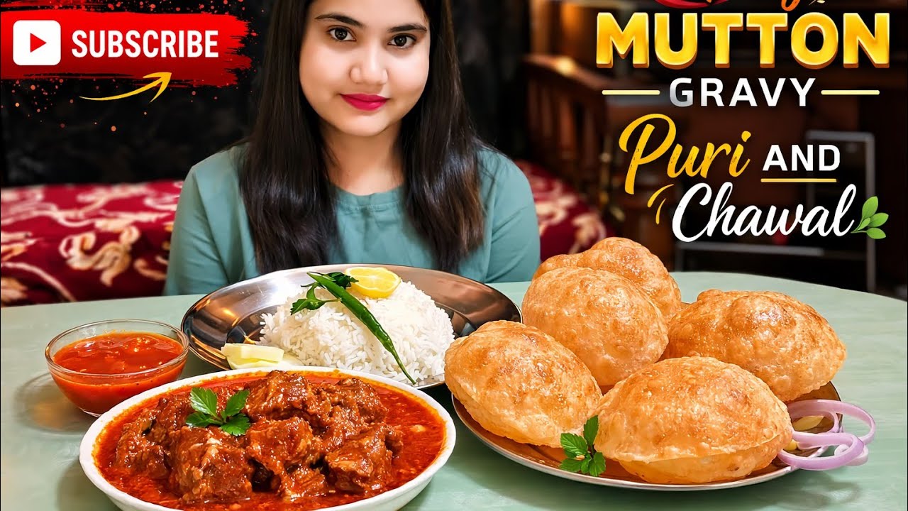 Big Bites, Eating Puri with Spicy Mutton Gravy 🔥and Basmati Rice!!