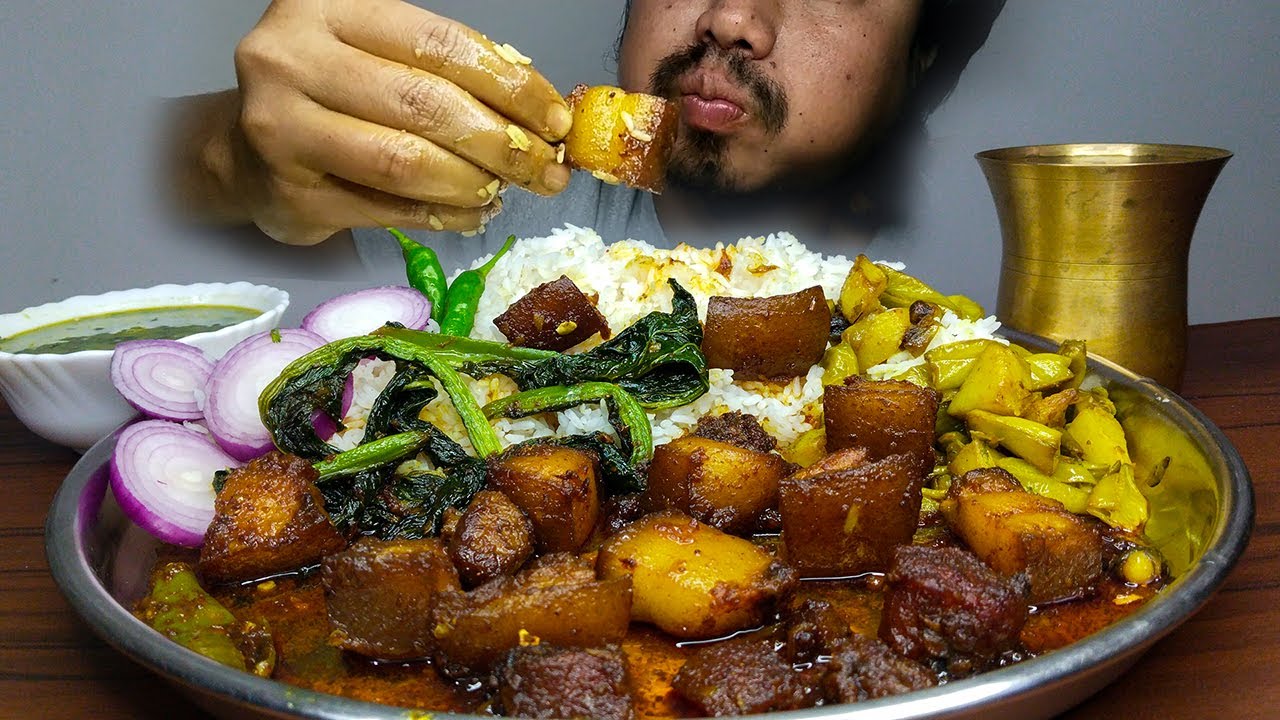 Real Mukbang:) Cooking & Eating Pork Lai Saag | Mustard Green |