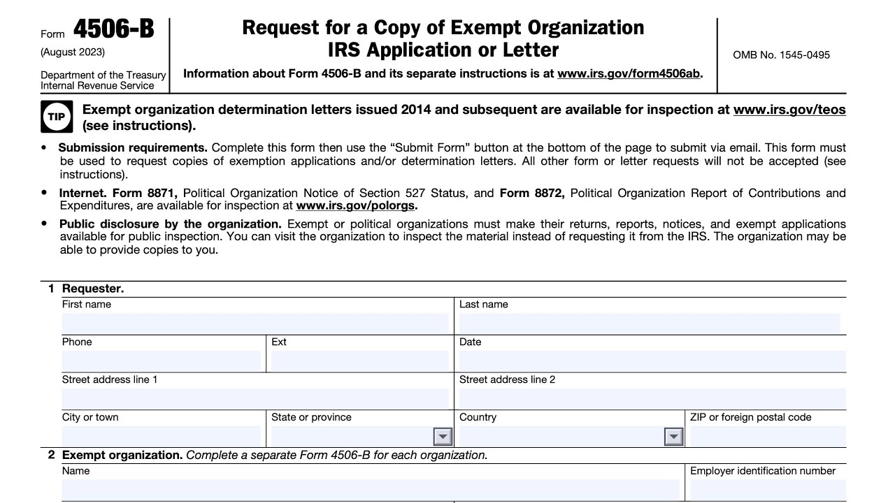 Пошаговое руководство по форме IRS 4506-B (запрос копии заявления или письма IRS организации, осв...