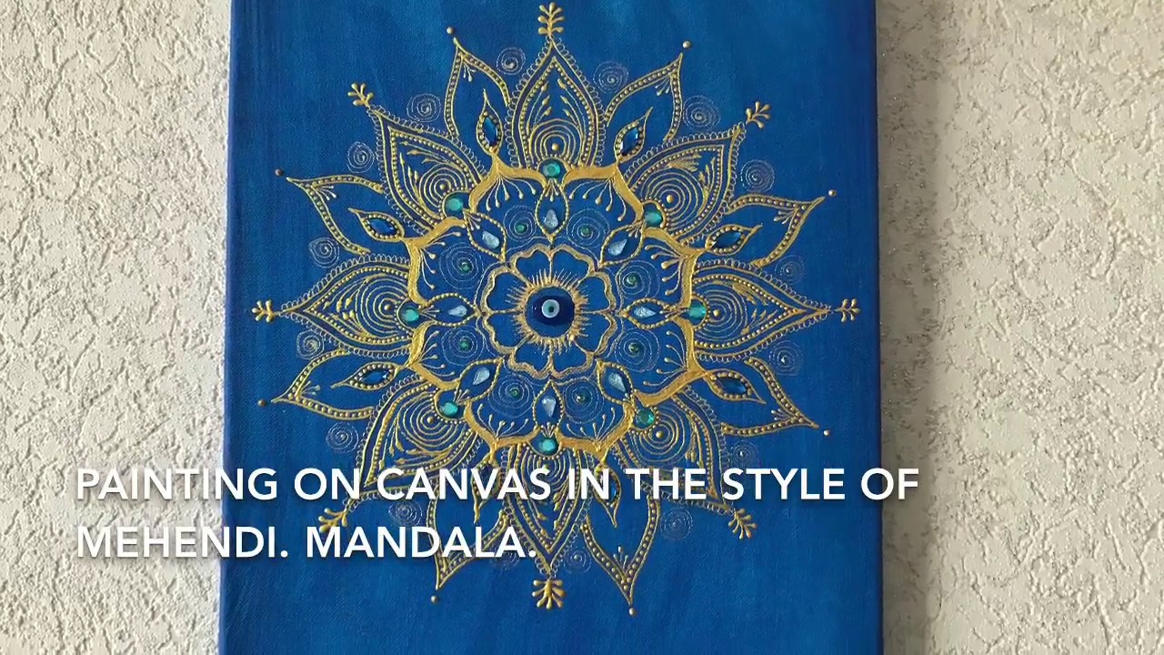Painting on canvas in the style of Mehendi. Mandala.