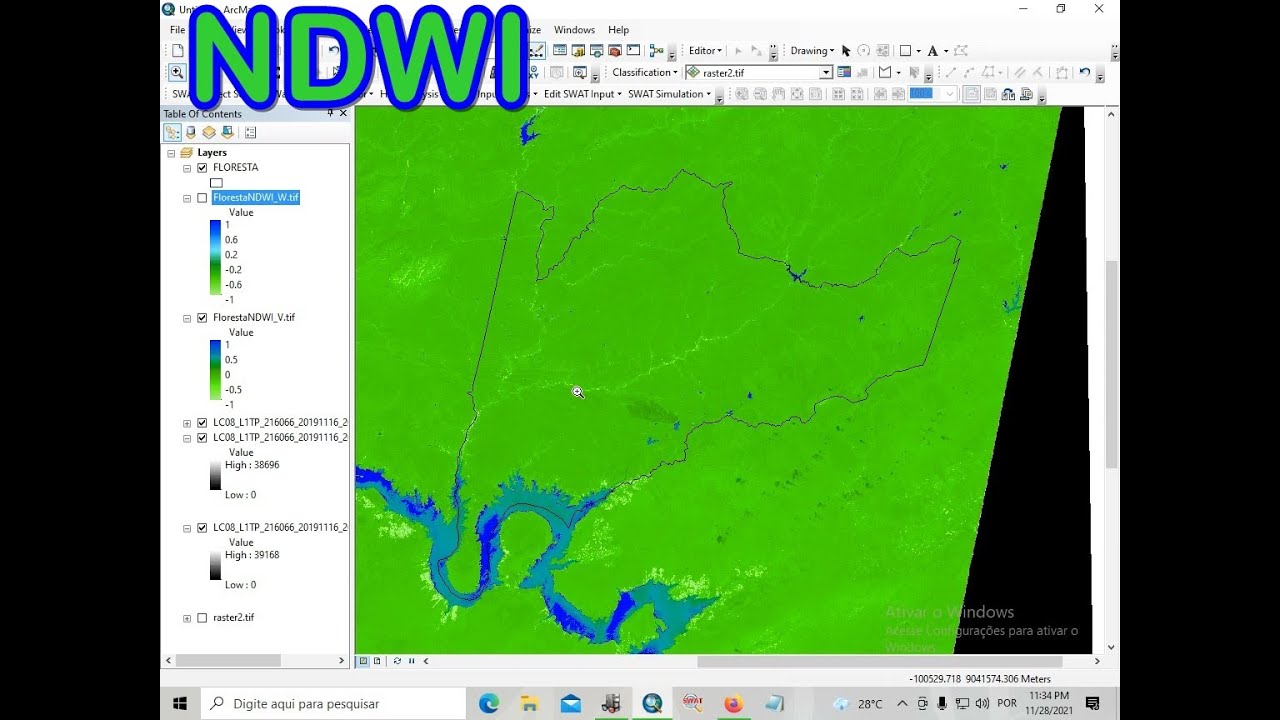 ArcGIS # 18 - NDWI (Índice Hídrico por Diferença Normalizada)