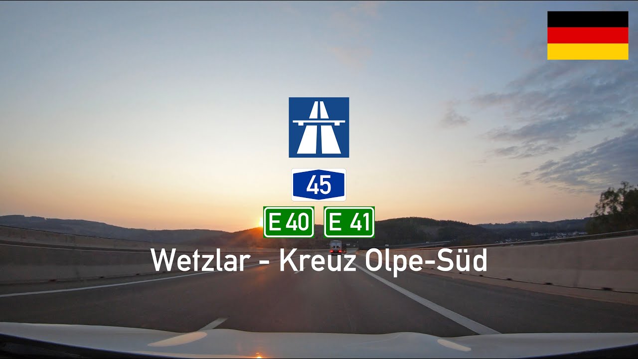 Driving in Germany: Autobahn A45 E40 E41 from Wetzlar to Kreuz Olpe-Süd