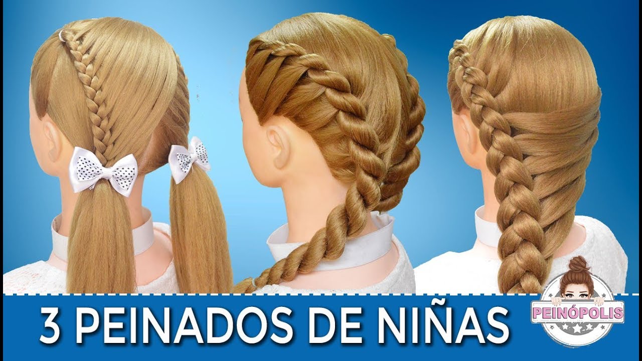 3 PEINADOS FACILES y RAPIDOS de NIÑAS con TRENZAS para FIESTAS - IR A LA ESCUELA