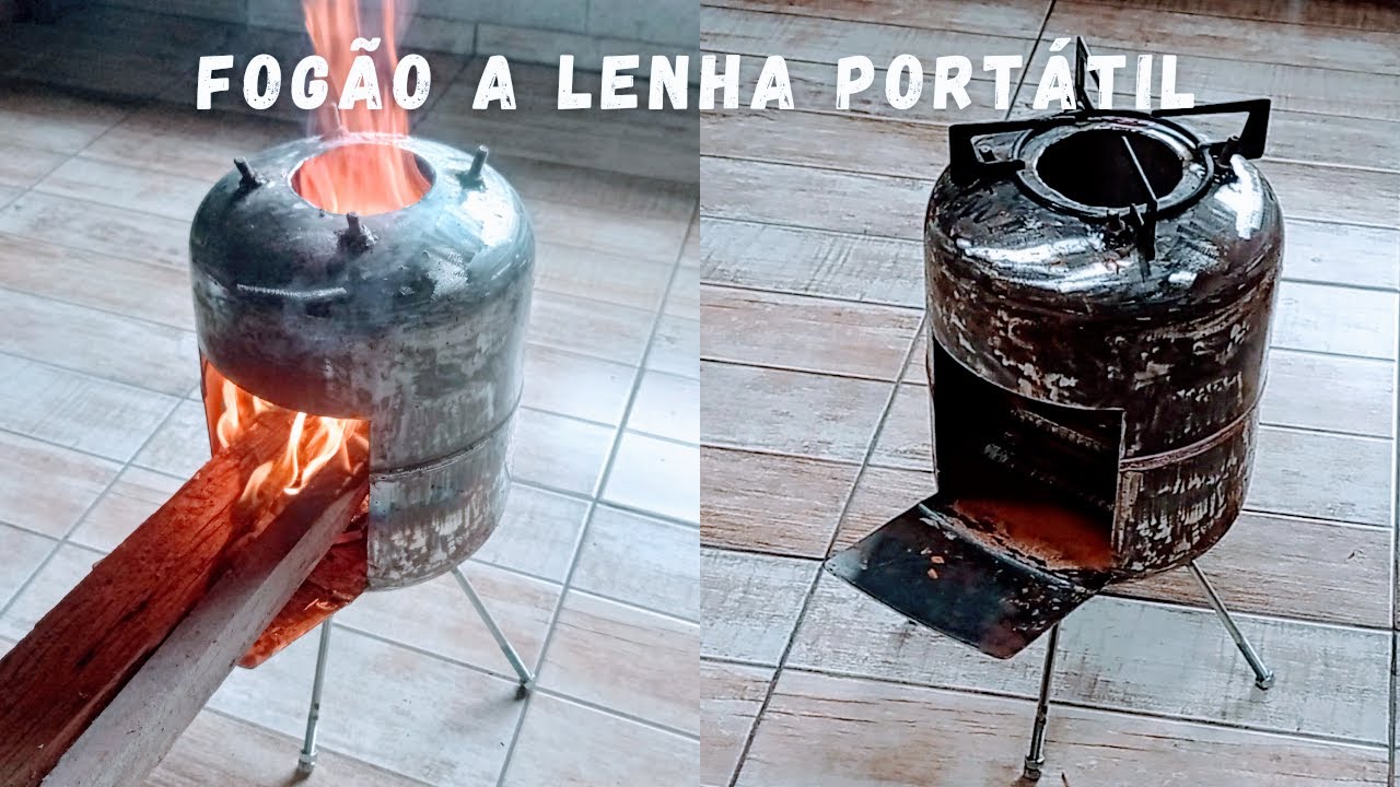 Fogão a lenha Portátil de cilindro de gás de ar condicionado - portable wood stove DIY