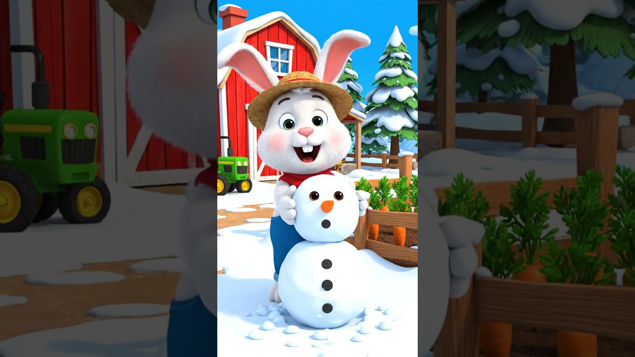 Today, show the rabbit building a snowman on the farm