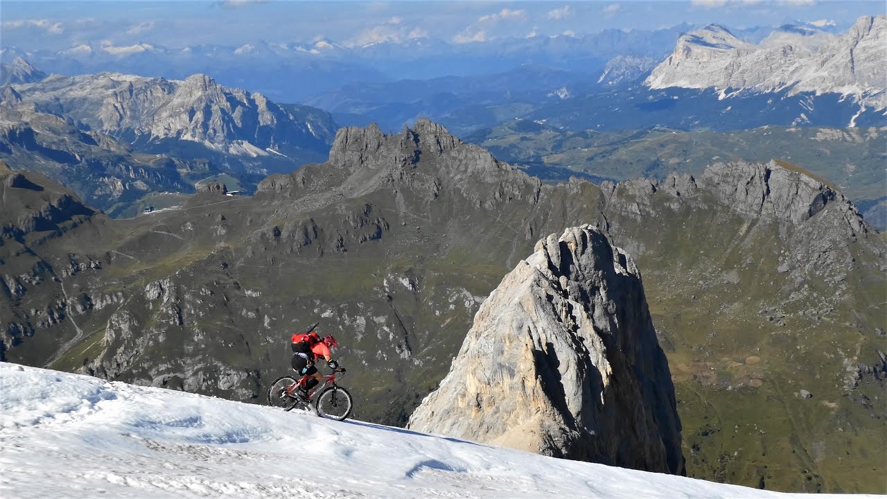 Marmolada MTB Punta Rocca Bergstation 3265mt, discesa ghiacciaio della Marmolada lago della Fedaia