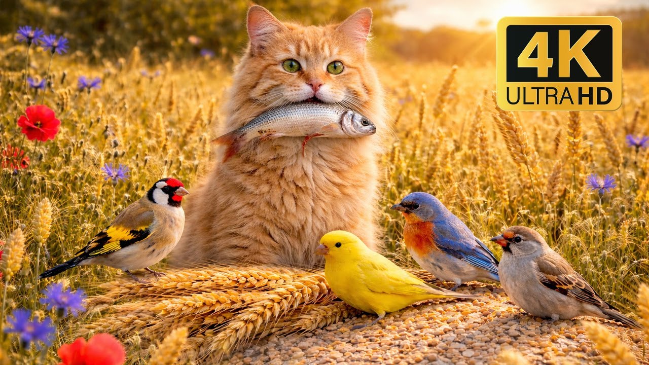 🎬 Cats Can’t Look Away 😺🐦 Bird Paradise in Golden Fields | Cat TV 4K